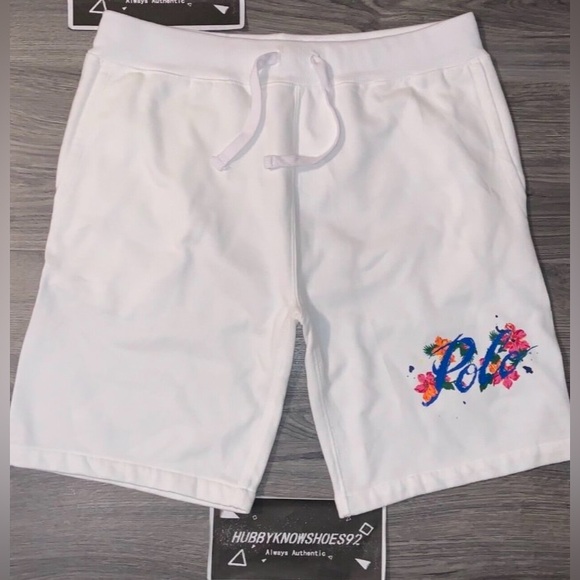 Polo Ralph Lauren Other - POLO RALPH LAUREN Men's Hawaiian Floral Logo Fleece Sweat Shorts White NWOT